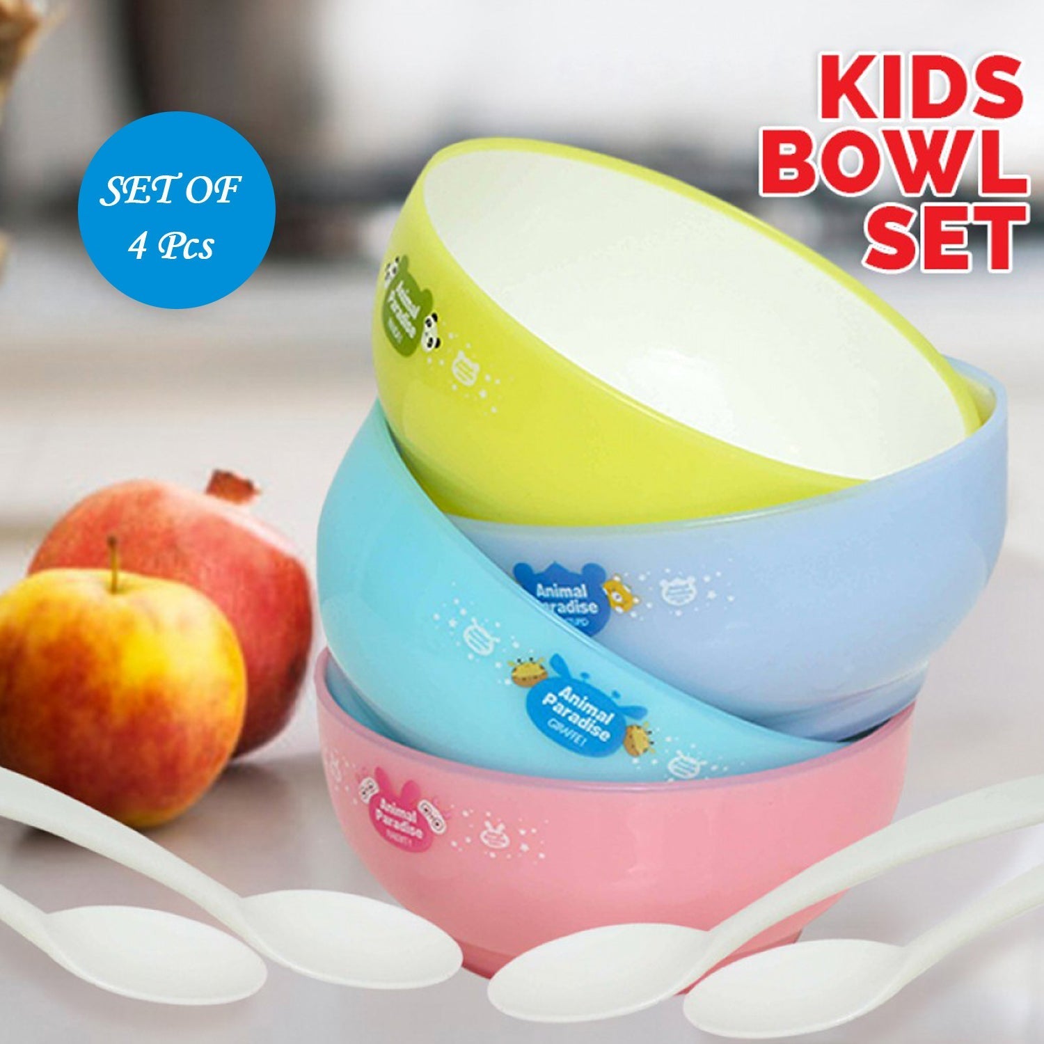 4816 Plastic Animal Cartoon Colorful Bowl set, 4 Pieces Bowl with 4 Spoons for Kids (Assorted Color) 4816 Plastic Animal Cartoon Colorful Bowl set, 4 Pieces Bowl with 4 Spoons for Kids (Assorted Color)